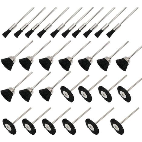 Lot de 30 brosses de polissage en poils métalliques doux en nylon avec tige de 2,35 mm pour perceuse rotative (1/4)