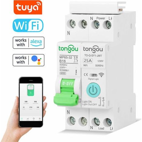 Tuya Wifi Smart Circuit Breaker Drahtlose Fernbedienungen Steuerung Mobiltelefon APP-Fernbedienungen Intelligentes Display Heimgeräte Timing Countdown-Schleife Timing-Modi, Weiß 1P-25A ohne Schalterfu