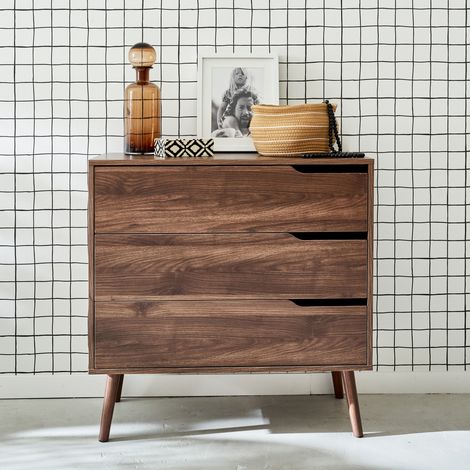 Cassettiera effetto legno di noce, 3 cassetti (1/5)