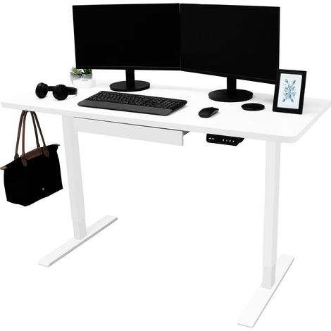 Scrivania Elettrica Regolabile 140 x 60cm Bianca Ergonomica Altezza Regolabile con Cassetto Integrato USB-A & USB-C Ricarica Fori Passacavi & Vassoio Gancio per Borsa Timer Pannello Smart con Memoria (1/5)