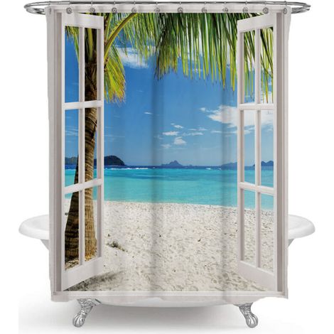 Shower curtain 200 x 230 cm, beach shower curtain, printed polyester waterproof shower curtain