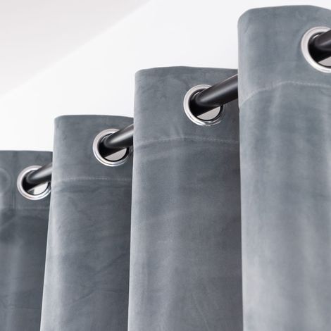 TENDA IN VELLUTO CON OCCHIELLI 140x270 GRIGIO CHIARO OSCURANTE (1/4)