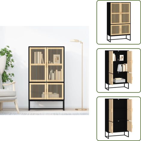 Buffet haut noir 70x35x125 cm bois d'ingénierie - Buffet Design Scandinave - Meuble Rangement Noir - Buffet Moderne - Commode Rangement - Buffet Salle À Manger