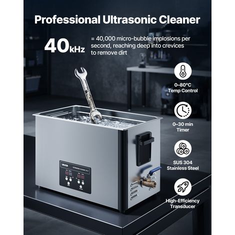 Nettoyeur à Ultrasons 30 L, Appareil de Nettoyage par Ultrasons 480 W 40 kHz, avec Panier de Nettoyage et Affichage Numérique, en A… (1/5)