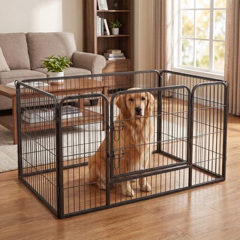 Enclos pour Animaux, parc Métallique pour Petits Chiens et Chiots, Intérieur, Extérieur, Gris (1/4)