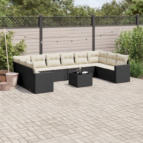 Salon de jardin 11 pièces en résine tressée avec rangements et coussins noir et crème - PANGIVO (1/3)