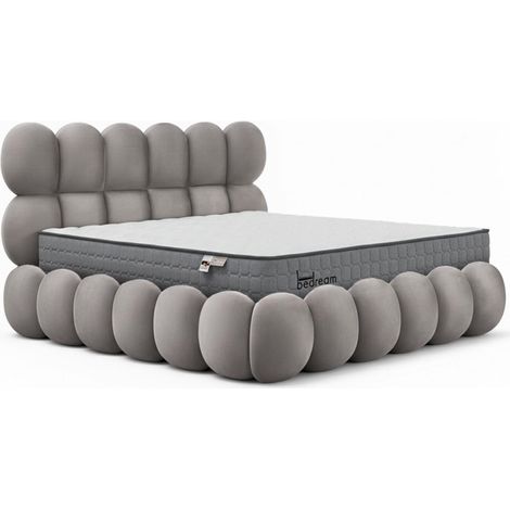 Pack Lit Coffre en Velours & Matelas "Bubble & Goodream" 160x200cm Gris (1/5)