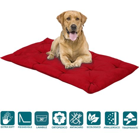EVERGREENWEB - Letto per Cani 90x115 alto 8 cm Lavabile Materasso Multiuso per Animali Domestici Cuscino Ortopedico in Waterfoam Cuccia Tappeto Sofa Imbottitura 100% Fiocco effetto Piuma tessuto Rosso (1/5)