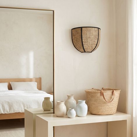 Aplique de Pared con Pantalla de Rafia Natural  Serie LUNA (1/5)