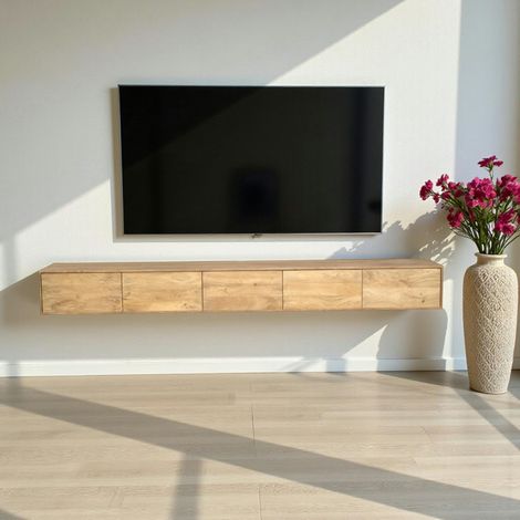 Meuble TV suspendu XL bois clair 5 portes JUNO