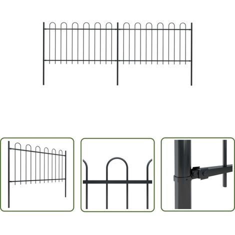 The Living Store Clôture de jardin avec dessus en cerceau Acier 3,4 x 1 m Noir - Clôture De Jardin - Clôture En Acier - Clôture Decorative - Clôture Noire - Clôture Résistante