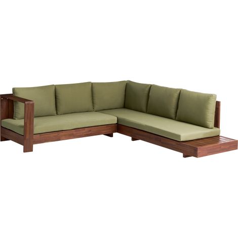 Conjunto esquinero de exterior derecho sofá y mesa auxiliar de madera de acacia certificada verde Marettimo (1/5)