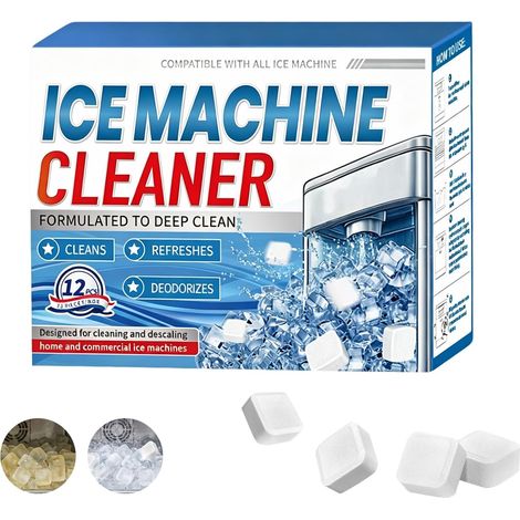Nettoyant pour Machine à Glaçons, 12 Comprimés Détartrants pour Machines à Glace, Élimine le Calcaire et les Taches, Nettoyage Rapide, Prolonge la Durée de Vie de Votre Machine à Glaçons (1/5)