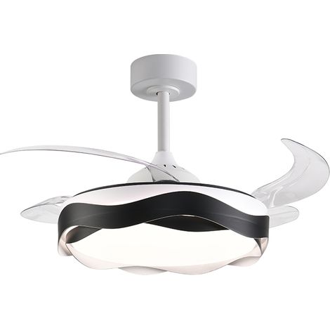 Ventilatore dc onde nero, 4 pale retrattili, 72w led 300040006000k, h.35xd.108/50cm