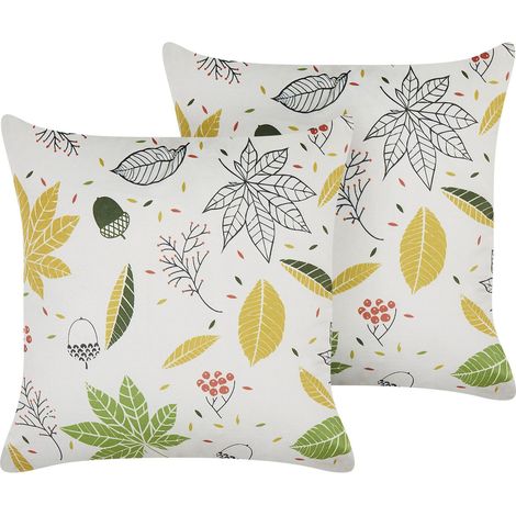Lot de 2 Coussins Décoratifs en Velours à Motif de Feuilles Blanc Cassé Mullein