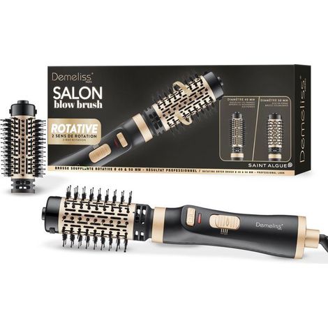 Rotierende Föhnbürste - SAINT ALGUE - Demeliss Salon Föhnbürste - 1000 W - 2 Köpfe - 3 Temperaturen - Schwarz / Gold