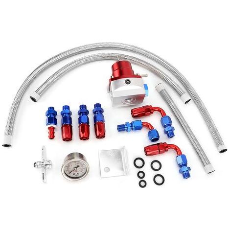 RHG Kit de régulateur de pression de carburant universel réglable, jauge d'huile 160psi, extrémité de raccord AN 6 (rouge + bleu) (1/5)