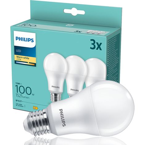 Philips consumer 3 drop light bulbs led 13w e27 1521lm 2700k warm white light led100wwsmdis3p (1/9)