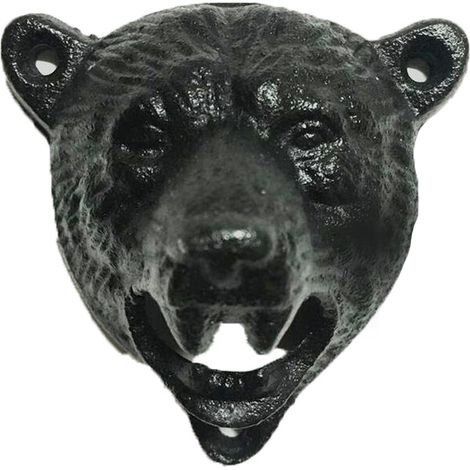 Bottle Opener - Cast Iron - Wall Mounted - Grizzly Bear Design - For Home Bar Garage Barn - 1 Piece (1/5)