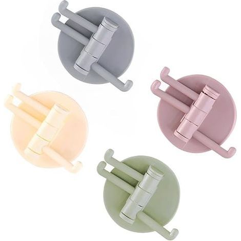 4 Crochets Adhésifs Rotatifs Sans Trace pour Cuisine et Salle de Bain，Mural de Salle de Bains, Accroche Torchon Cuisine, Crochet Autocollant (Rose, Vert, Beige, Gris) (1/5)