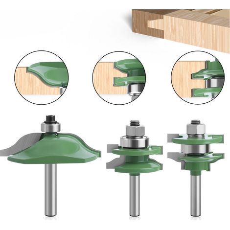 3 Stück Türpaneelfräser 8 mm Schaft, für Stemmen Nuten Schrankleisten Gehrung Grün