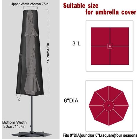 Housse de Parasol Droit, Couverture de Parasol Imperméable 2m, Anti-UV, Anti-Vent 210D Tissu Oxford Housse de Protection de Parapluie avec Fermeture éclair Imperméable(140x25x30cm)