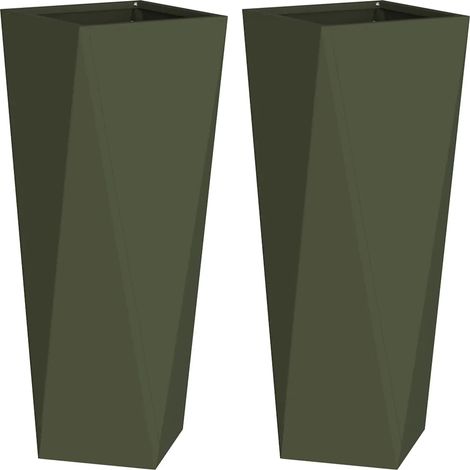 Set di 2 fioriere moderne 30 x 30 x 75 cm da esterno pratiche design chic in acciaio verde oliva 020053013