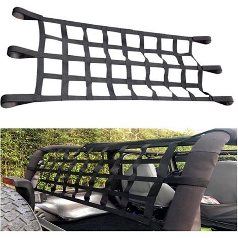 Filet de Toit de Voiture,Filet de Toit de Voiture Multifonction Hamac Souple Hayon Cargaisons Maille de Remplacement pour JK JL RJ filet de coffre robuste (1/4)