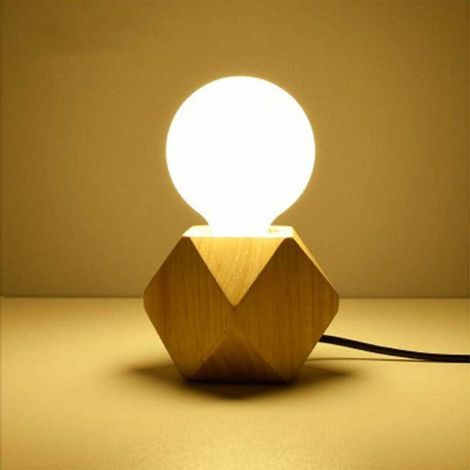 Vtizikl Lampe de table moderne e27 Lampe de bureau en bois Lampe de chevet de diamant Simplicité Créatif classique pour decoration de maison/chambre a coucher/salon Cuisine couloir Base en bois [Class (1/5)