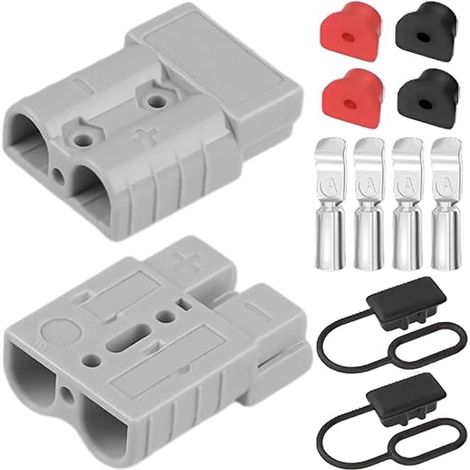 Confezione da 2 connettori rapidi per batteria, 600 V 50 A, connettore di disconnessione per impieghi gravosi per cavi da 6-12 AWG, ignifugo con cappuccio antipolvere per uso automobilistico e in camp (1/5)