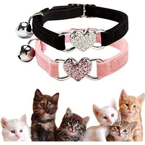 Collier Chats,Collier de Chat Ajustable en Velours Doux avec Cloche, Fourniture d'animaux dômestique Mignon,Convient à la Plupart des Chats et Petits Chiens- Poudre+noire-Fei Yu (1/5)