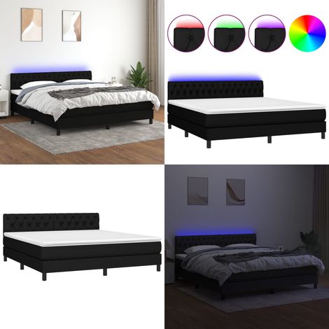 Boxspringbett mit Matratze & LED Schwarz 160x200 cm Stoff - Boxspringbett - Doppelbett - Schlafsystem - Bettrahmen - Lattenrost - Home & Living (1/5)