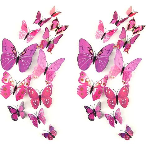 Décoration murale papillons, lot de 24, autocollants papillons 3D aimantés pour décorations de fête (colorés, 24 pièces) (1/5)