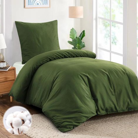 Bettwäsche Baumwolle Bettbezug Kissenbezug OekoTEX 140x200 Olivegrün (1/5)