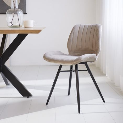 Beau Esszimmerstuhl Beige Samt Stoff – ohne Armlehnen (1/5)