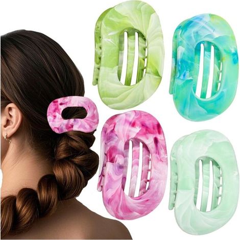 Lot de 4 pinces à cheveux plates pour cheveux épais, fins et fins, pour femmes et filles, imprimé marbre, antidérapant, forte tenue, soins de la peau, maquillage, accessoires, vert, rose (1/5)