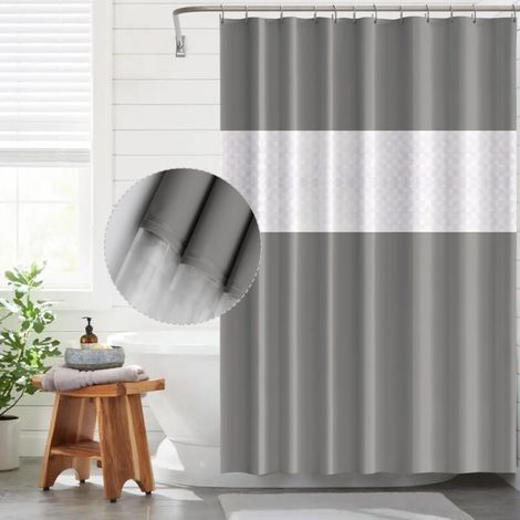 180 x 180 cm grauer, gespleißter Duschvorhang, schimmelresistenter, wasserdichter Duschvorhang, Duschvorhang mit Ringen (1/4)