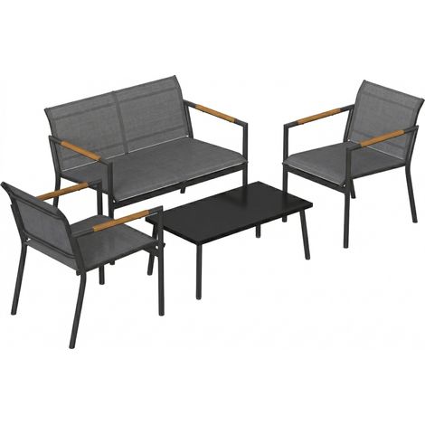 Outsunny 4 Seater Garden Furniture Set, Metal Garden Sofa Set, Grey