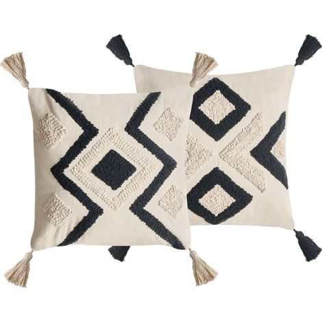 Dekokissen 2er Set SARACA Baumwolle 45 x 45 cm Schwarz / Beige Geometrisches Muster