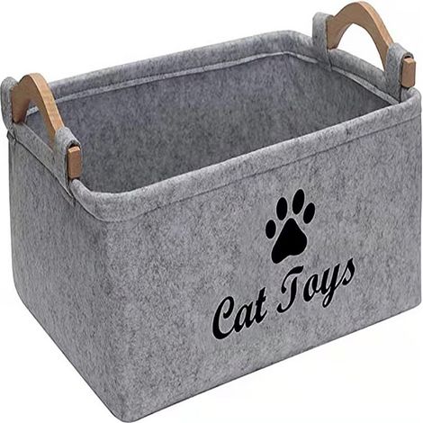 Panier De Rangement En Toile - 38 X 25 X 18 Cm - Poignées En Bois - Pour Jouets Pour Chats - 1 Pièce (1/5)