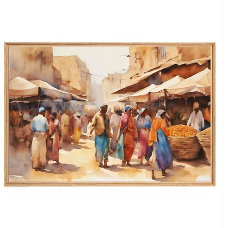 Tableau mural encadré marché aquarelle 65x97 cm - Tableau Mural Décoratif - Image Encadrée Imprimée en HD - Impression 65x97 cm sur Fibres de Bois FSC - Finition Mate - Fabriqué en France (1/5)