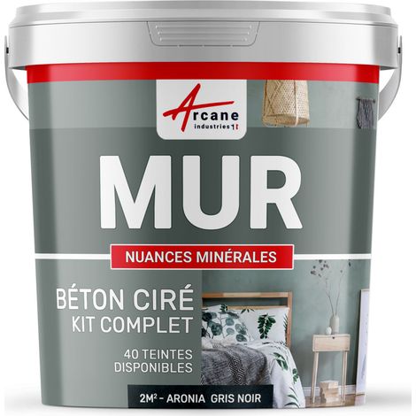 béton ciré, mur, couleur, enduit décoratif, enkit, gris, blanc, beige - 2 m² - Mate Aronia Gris Noir - ARCANE INDUSTRIES (1/5)