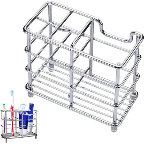 Porte-dentifrice multifonctionnel en acier inoxydable 304 : porte-brosses à dents, porte-rasoirs, organisateur pour brosses à dents, dentifrice, rasoirs et produits de maquillage. (1/5)