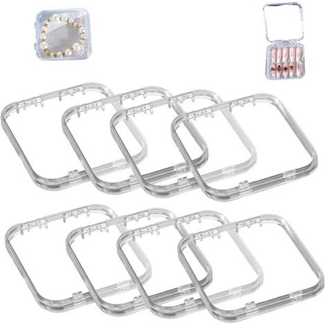 Set di 8 scatole portagioie e perline in acrilico trasparente, dimensioni 8,5x8,5x1,8 cm. (1/5)