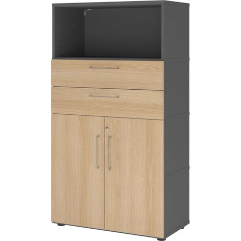 bümö flexi Aktenschrank groß mit Schubladen   Graphit/Eiche