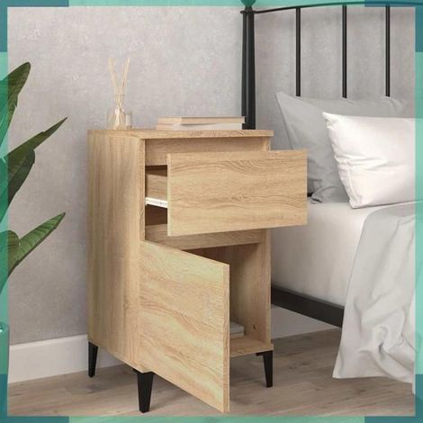 Table de chevet - Modèle 819714 - Chêne Sonoma - Bois d'ingénierie & métal - 40 x 35 x 70 cm (1/5)