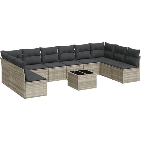 Maison Exclusive - 11-tlg. Garten-Sofagarnitur mit Kissen Hellgra (1/3)