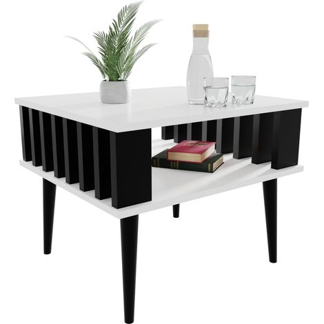 Table basse Lamella pour le salon, blanc/noir (1/5)