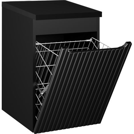 Meuble bas de salle de bain avec panier à linge et plan NOVA noir 40 cm (1/5)