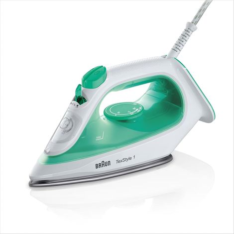 TexStyle 1- Fer à Repasser Vapeur Léger et Facile à Utiliser, Semelle Antiadhésive, Repassage Fluide et Efficace, Grand Réservoir, Vert/Blanc (SI1040GR) (1/5)